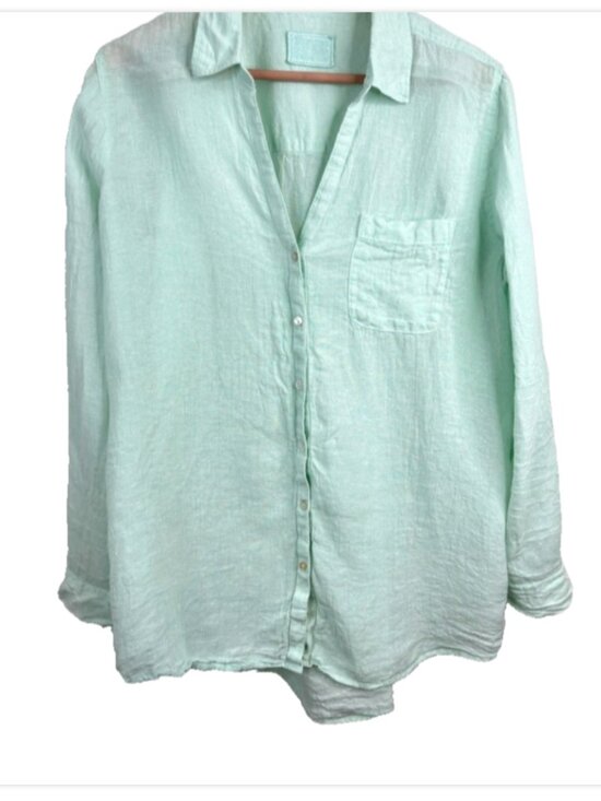 Sigrid Olsen Tops - Sigrid Olsen 100% Linen Button Up Top XL Mint Green Lightweight Beach Cover Up